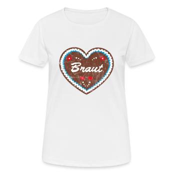 Lebkuchenherz "Braut" JGA - Frauen T-Shirt atmungsaktiv - Weiß - Vorne - AI Model Female 172 dark (172cm)