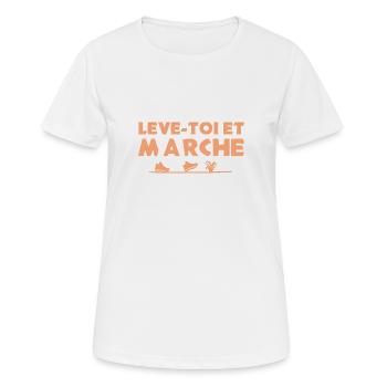 LÈVE-TOI ET MARCHE ! (randonnée, trek) - T-shirt respirant Femme - blanc - Devant - AI Model Female 172 dark (172cm)
