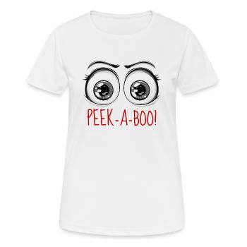 neugierige Augen - „Peek-a-Boo!“ - Frauen T-Shirt atmungsaktiv - Weiß - Vorne - AI Model Female 172 dark (172cm)