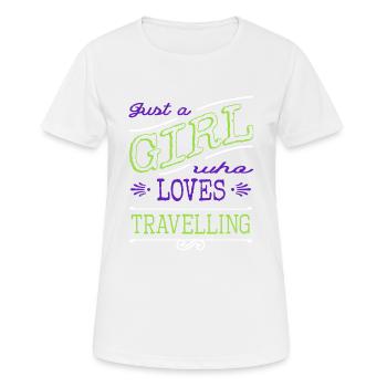 bus hiking travel agent tent sea fly couple - Women's Breathable T-Shirt - white - Front - AI Model Female 172 dark (172cm)
