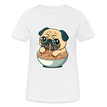 Süßer Cartoon Mops sitzt in einer Schüssel Ramen - Frauen T-Shirt atmungsaktiv - Weiß - Vorne - AI Model Female 172 dark (172cm)