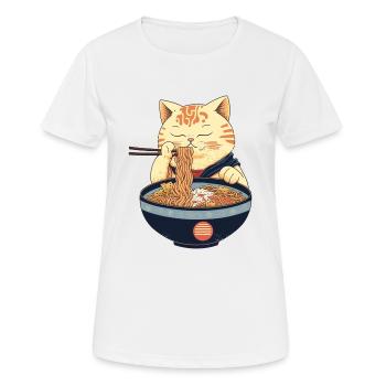 Japanische Katze mit Ramen Nudeln - Frauen T-Shirt atmungsaktiv - Weiß - Vorne - AI Model Female 172 dark (172cm)