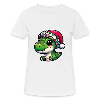 Niedlicher kleiner Dinosaurier mit Weihnachtsmannmütze - Frauen T-Shirt atmungsaktiv - Weiß - Vorne - AI Model Female 172 dark (172cm)