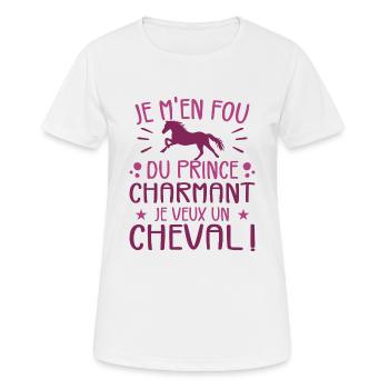 Je m'en fou du prince charmant je veux un cheval - T-shirt respirant Femme - blanc - Devant - AI Model Female 172 dark (172cm)
