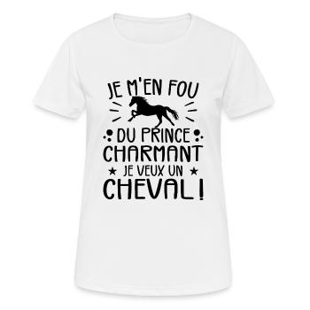 Je m'en fou du prince charmant je veux un cheval - T-shirt respirant Femme - blanc - Devant - AI Model Female 172 dark (172cm)