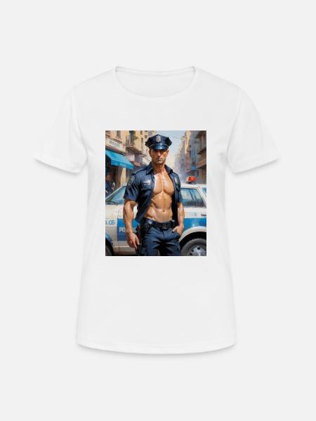 Beaux hommes au corps musclé – policier - T-shirt respirant Femme - blanc