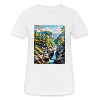Serene Mountain Waterfall Landscape - Women's Breathable T-Shirt - white - Front - AI Model Female 172 dark (172cm)