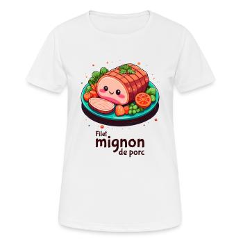 Filet mignon de porc - Texte sombre - T-shirt respirant Femme - blanc - Devant - AI Model Female 172 dark (172cm)