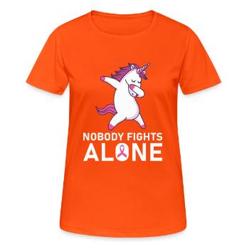 Personne ne lutte seul contre le cancer du sein - T-shirt respirant Femme - orange néon - Devant - AI Model Female 172 dark (172cm)