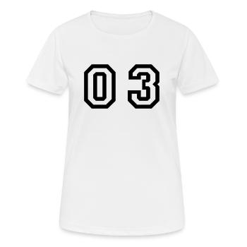 Nummer - 03 - null drei - Frauen T-Shirt atmungsaktiv - Weiß - Vorne - AI Model Female 172 dark (172cm)