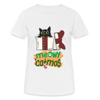 Black Cat tangled up in Christmas tree lights - Women's Breathable T-Shirt - white - Front - AI Model Female 172 dark (172cm)