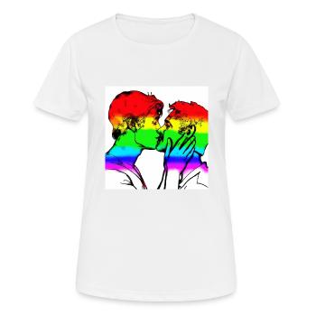 Küssende Männer - Frauen T-Shirt atmungsaktiv - Weiß - Vorne - AI Model Female 172 dark (172cm)