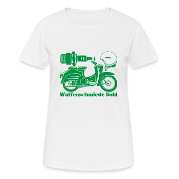 Simson Schwalbe KR51 Waffenschmiede - Frauen T-Shirt atmungsaktiv - Weiß - Vorne - AI Model Female 172 dark (172cm)