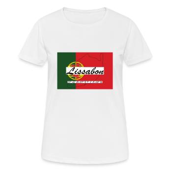 Lissabon - Hauptstadt mit GPS & Flagge - Frauen T-Shirt atmungsaktiv - Weiß - Vorne - AI Model Female 172 dark (172cm)