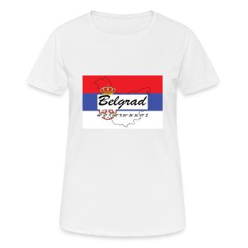 Belgrad - Hauptstadt mit GPS & Flagge - Frauen T-Shirt atmungsaktiv - Weiß - Vorne - AI Model Female 172 dark (172cm)