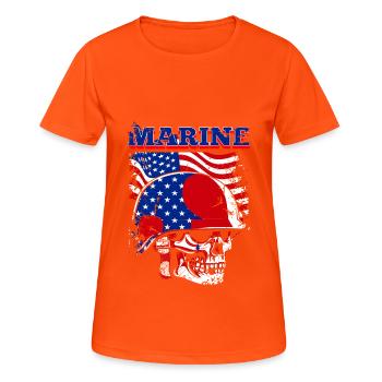 Un crâne naval effrayant avec le drapeau américain - T-shirt respirant Femme - orange néon - Devant - AI Model Female 172 dark (172cm)