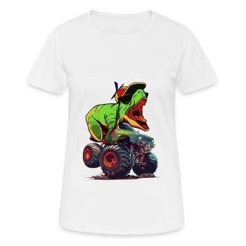 Monstertruck mit Dino T-Rex Dinosaurier Geschenk - Frauen T-Shirt atmungsaktiv - Weiß - Vorne - AI Model Female 172 dark (172cm)