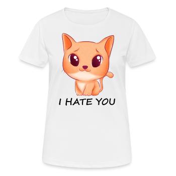 Knuffige Katze mit "Ich hasse Dich" Spruch - Frauen T-Shirt atmungsaktiv - Weiß - Vorne - AI Model Female 172 dark (172cm)
