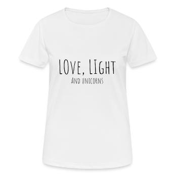 Liebe Licht und Einhörner - Frauen T-Shirt atmungsaktiv - Weiß - Vorne - AI Model Female 172 dark (172cm)