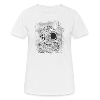 Casque de plongée croquis plongée rétro Da Vinci - T-shirt respirant Femme - blanc - Devant - AI Model Female 172 dark (172cm)