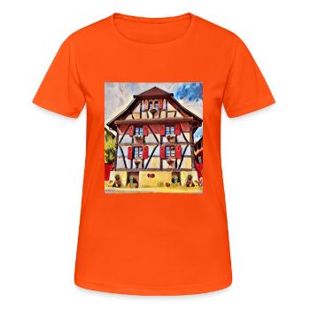Elsässische Hausmalerei - Frauen T-Shirt atmungsaktiv - Neonorange - Vorne - AI Model Female 172 dark (172cm)