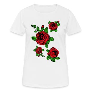 Red roses blossom - Women's Breathable T-Shirt - white - Front - AI Model Female 172 dark (172cm)