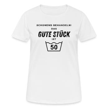 Schonend behandeln! 50. Geburtstag - Frauen T-Shirt atmungsaktiv - Weiß - Vorne - AI Model Female 172 dark (172cm)
