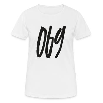 069 Indicatif régional Francfort-sur-le-Main - T-shirt respirant Femme - blanc - Devant - AI Model Female 172 dark (172cm)