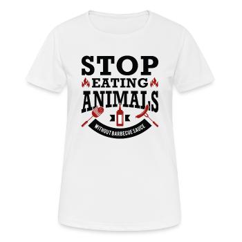 Arrêtez de manger des animaux sans sauce barbecue - T-shirt respirant Femme - blanc - Devant - AI Model Female 172 dark (172cm)