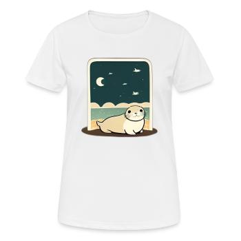 Niedliche mollige Robbe am Ufer mit Nachthimmel - Frauen T-Shirt atmungsaktiv - Weiß - Vorne - AI Model Female 172 dark (172cm)