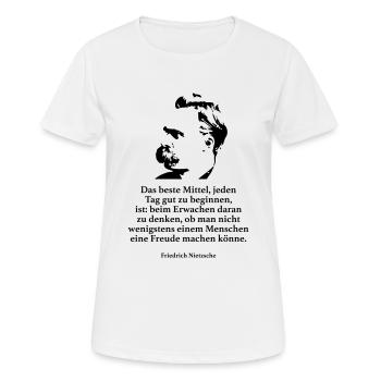 Nietzsche: La meilleure façon tous les jours bon pour mendier - T-shirt respirant Femme - blanc - Devant - AI Model Female 172 dark (172cm)