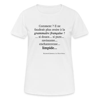 Queneau-Grammaire - T-shirt respirant Femme - blanc - Devant - AI Model Female 172 dark (172cm)