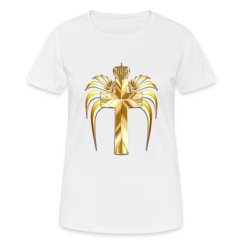 Croix dorée avec couronne et ailes - réveil - T-shirt respirant Femme - blanc - Devant - AI Model Female 172 dark (172cm)
