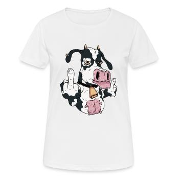 Kuh Mittelfinger - Frauen T-Shirt atmungsaktiv - Weiß - Vorne - AI Model Female 172 dark (172cm)