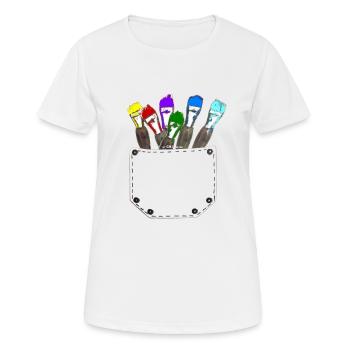 Scherenschnitt Pocket Brush Station bunte Pinsel - Frauen T-Shirt atmungsaktiv - Weiß - Vorne - AI Model Female 172 dark (172cm)