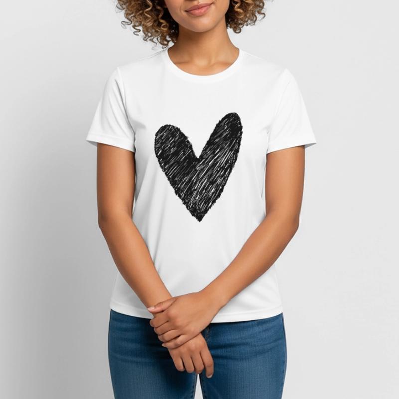 Heart Scribbled Black Hand-Painted Gift Idea Women's Breathable T-Shirt