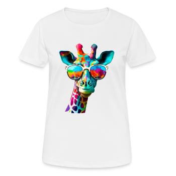 Girafe fun couleur avec lunettes de soleil - T-shirt respirant Femme - blanc - Devant - AI Model Female 172 dark (172cm)