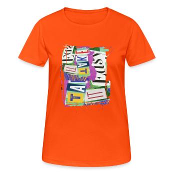Extraits de journaux Albums Magazines Code alphabet - T-shirt respirant Femme - orange néon - Devant - AI Model Female 172 dark (172cm)