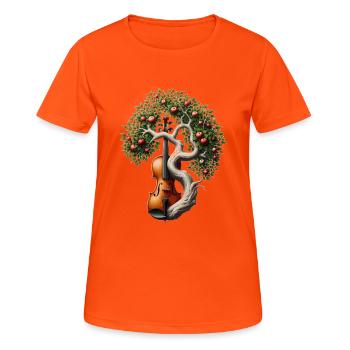Musik Baum Violine Geige Orchester Big Band - Frauen T-Shirt atmungsaktiv - Neonorange - Vorne - AI Model Female 172 dark (172cm)