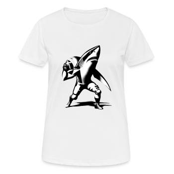 Requin jouant au football américain StreetART Banksy Style - T-shirt respirant Femme - blanc - Devant - AI Model Female 172 dark (172cm)