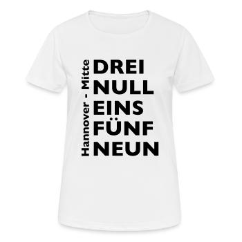 30159 Hannover Mitte - Frauen T-Shirt atmungsaktiv - Weiß - Vorne - AI Model Female 172 dark (172cm)