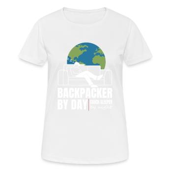 Backpacker by Day Couch Sleeper by Night - Women's Breathable T-Shirt - white - Front - AI Model Female 172 dark (172cm)
