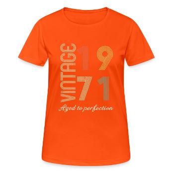 53 Jahre Geburtstagsgeschenk - 1971 - Frauen T-Shirt atmungsaktiv - Neonorange - Vorne - AI Model Female 172 dark (172cm)