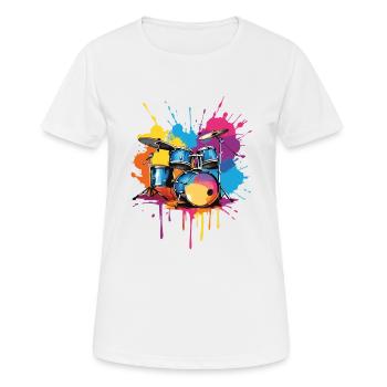 Drums on colorful splashes of color - Women's Breathable T-Shirt - white - Front - AI Model Female 172 dark (172cm)