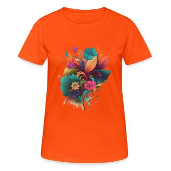 Abstract Floral Explosion - Women's Breathable T-Shirt - neon orange - Front - AI Model Female 172 dark (172cm)