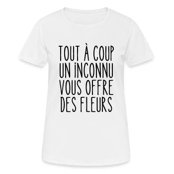 tout à coup un inconnu vous offre des fleurs - T-shirt respirant Femme - blanc - Devant - AI Model Female 172 dark (172cm)