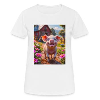 Super süße Tiere im Wald – Hausschwein - Frauen T-Shirt atmungsaktiv - Weiß - Vorne - AI Model Female 172 dark (172cm)