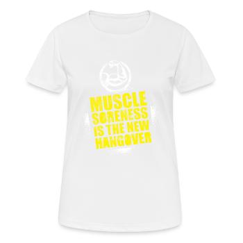 Les douleurs musculaires sont la nouvelle gueule de bois - T-shirt respirant Femme - blanc - Devant - AI Model Female 172 dark (172cm)