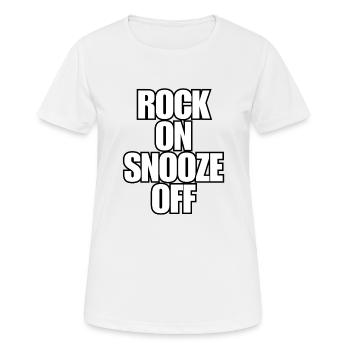 Rock On Snooze Off - Festival Konzert Spruch - Frauen T-Shirt atmungsaktiv - Weiß - Vorne - AI Model Female 172 dark (172cm)