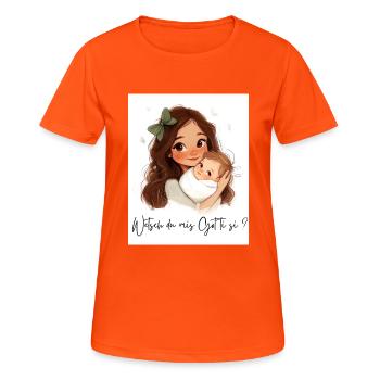 Allez-vous être parrain ? – Cadeau pour marraine - T-shirt respirant Femme - orange néon - Devant - AI Model Female 172 dark (172cm)